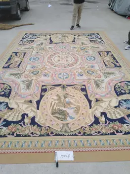 Nemokamas pristatymas 10'x14' prancūzų Aubusson vilnoniai pledai bordo spalvos madallain dizainą-visų rūšių kilimėlių mūsų parduotuvėje