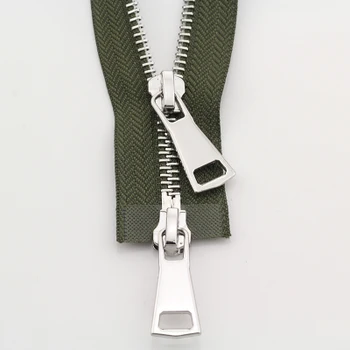 Nemokamas pristatymas 3pcs/daug 5# armijos žalioji 70cm/90cm dvivietis vadovas silver dantų metalo užtrauktukas, striukės užtrauktuką žemyn striukė su užtrauktuku