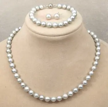 Nemokamas pristatymas 583 karšto originali 9-10MM pietų jūros juoda perlų karoliai, apyrankės auskarai stud nustatyti