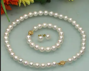 Nemokamas pristatymas 655 KLASIKINIS 10-11mm pietų jūros apvalios baltos perlų karoliai, Apyrankės Auskarai