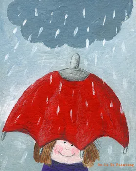 Nemokamas pristatymas animacinių filmų skaičius lietus raudonas skėtis mergina aliejaus tapyba, drobės tapybai spausdinama ant drobės, vaikų kambario dekoracija nuotrauką