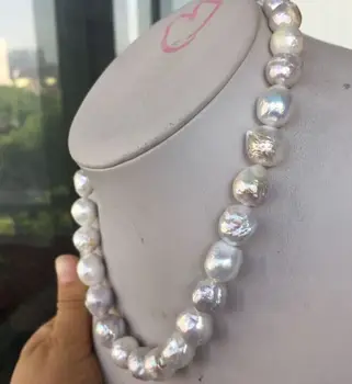 Nemokamas pristatymas elegantiškas 12-13mm aukštos kokybės baroko balta perlų vėrinį 18inch
