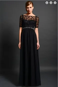 Nemokamas pristatymas elegantiškas maxi suknelės 2016 naujas mados vestidos formales ilgos puošnios nėrinių juoda, vakaro suknelės, suknelės su rankovėmis