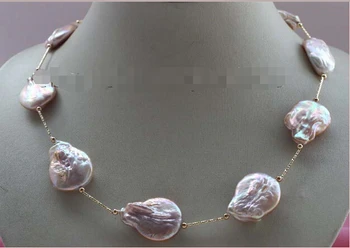 Nemokamas pristatymas Gamtinių 28mm Violetinė Baroko Atgimsta keshi Perlų Vėrinį Grandinės (A0513)
