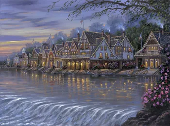 Nemokamas pristatymas klasikinio Thomas naktį upės namas kraštovaizdžio drobė spausdina aliejaus tapybai atspausdinta ant drobės meno apdailos nuotrauką