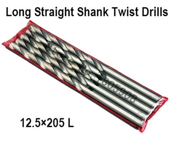 Nemokamas Pristatymas Naujos Prekės Naujos 5vnt 12,5 mm Extra Ilga 205mm HSS Twist Drill Straigth Karka Sraigės Gręžimo Tiek ,grąžtai, metalo