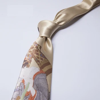 Nemokamas Pristatymas Naujos Vyrų vyrų Originalaus dizaino dovana necktie spausdinti šviesos chaki šviesos aukso kaklaraištis Japan Ukiyo-e Japonų rankų darbo