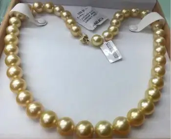 Nemokamas pristatymas >>>>noble jewelry 12-15mm gamtos pietų jūros auksas perlų vėrinį 14 K aukso