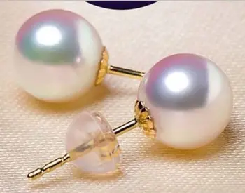Nemokamas pristatymas žavinga pora AAA 10-11mm pietų jūros apvalios baltos perlo auskaru