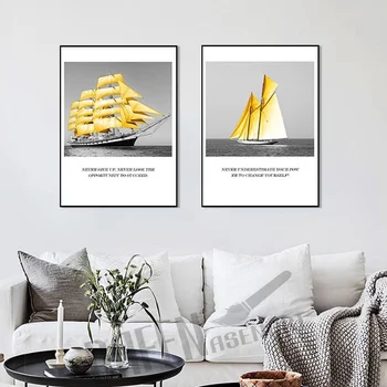 Neįrėminti Šiuolaikinės Golden Sea Burlaivis Drobės Tapybos Kūrybinės Sienos Menas Nuotraukas, Gyvenamasis Kambarys, Virtuvė, Namų Dekoro sienos plakatas