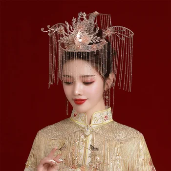 NiuShuya Nuotaka Kinijos Kostiumas Vestuvių Šukuosena Šampano Kutas Veido Uždanga 