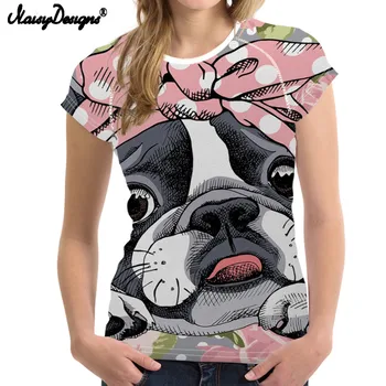 NoisyDesigns Moterų marškinėliai Atsitiktinis Vasaros 3D Bostono Terjeras Marškinėlius Kawaii Juokinga Drabužiai, Moteriški Viršūnes Tee Marškinėliai Mergaitėms 2018 Mados