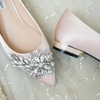 Nuotaka vestuvių batai moterų kristalų bateliai plokščiu dugnu 2019 m. pavasarį naujas šampanas butas batai nėščioms moterims pamergės suknelė