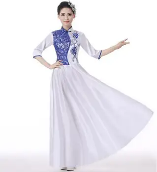 Nėriniai mėlynos ir baltos spalvos porceliano kostiumai Kinų Stiliaus Klasikinio Šokio Senovės Kinų Liaudies Kostiumas Tradicinių Šokių suknelė