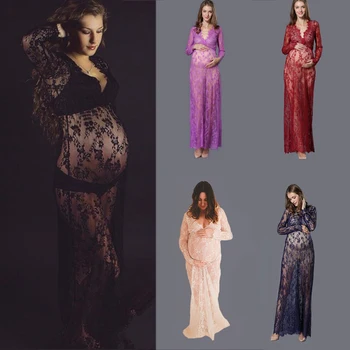 Nėščių Moterų, Ilgai Maxi Gėlių Nėrinių Suknelė Motinystės Fotosesiją Išgalvotas Suknelė
