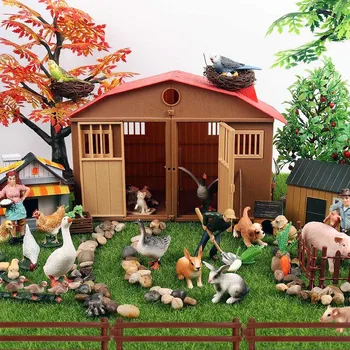Oenux Namų Puošybai Aksesuaras Tree Farm House Modelis Išdėstymas Sodo Kraštovaizdžio Peizažas Miniatiūriniai Ūkio Gyvūnų Figūrėlių, Žaislai
