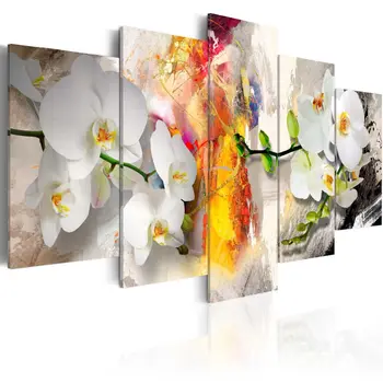 Orchidėja Ir Spalvų Namų Sienų Apdailai Penkių Dalių Komplektas Drobė Spausdinimo Piešimo Kambarį Šiuolaikinio Meno