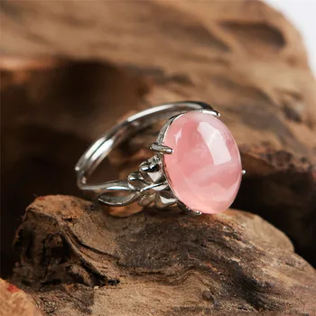 Originali Gamtos Rose Pink Krištolo Akmens Mados 925 Sterlingas Sidabro Moterims Vestuvinis Žiedas