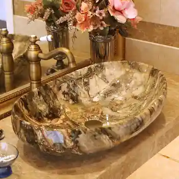 Ovalo formos Kinijos Meno Rankų darbo Skaitiklis viršuje Keraminių Vonios kambarys Laivo Kriaukle meninės keramikos kriauklė vonios praustuvas