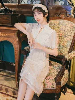 Padaryti, kad prancūziška mergina aukso šilko žakardo suknelė cheongsam atkurti senovės būdai