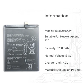 Pakeisti Baterija Huawei Ascend P10 / Garbės 9 STF-L09 STF-AL10 3200mAh Li-jonų Polimerų Akumuliatoriai HB386280ECW