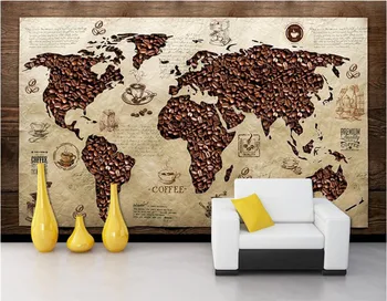 Papel de parede Kavinė pasaulio žemėlapio Derliaus tapetai,kavos gyvenamasis kambarys su sofa-lova, TV sienos miegamajame restoranas, baras 3d piešiniai