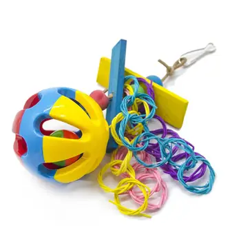 Papūga žaislas paukščiui žaislas rotango žiedas varpas kamuolys karvės odos virvę, rupšnoti string