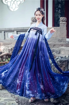 Pasakų Senovės Tradicinių Hanfu Apranga Mėlynos Spalvos Kostiumas Moterims Hanfu Siuvinėjimo Tango Tiktų Liaudies Suknelė Princesė Nacionalinių Drabužių