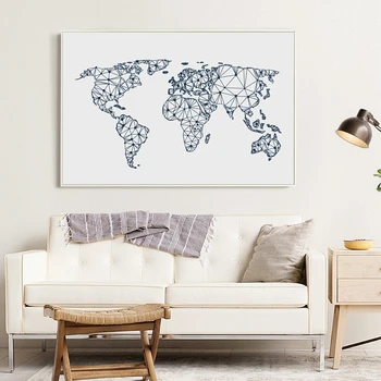 Pasaulio Žemėlapyje Drobė Spausdinti Geometrinio Meno Plakatas Sienos Nuotraukas Abstraktaus Pasaulio Žemėlapį, Drobė, Tapyba Kambarį Sienų Apdaila