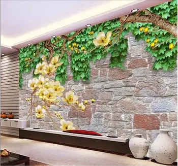 Pasirinktinius nuotraukų freskos 3d kambario sienos popieriaus Gėlių vynuogių magnolija gėlių plytų sienos fone 3d sienų freskomis tapetų sienos, 3 d