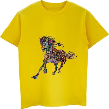 Paslaptingas spalvų Gėlės Animacinių filmų Arklių Atspausdintas T-shirt Vasaros Unisex Medvilnės marškinėliai Vyrams, Atsitiktinis Marškinėliai Cool Tees Hip-Hop Viršūnės