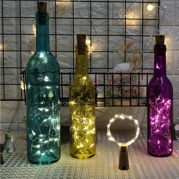 Patalpų varinės vielos lempos string stiklo vyno butelis, namuose baras Kalėdinė dekoracija atmosferą miegamajame lenkimo LED butelio kamštis žibintai.