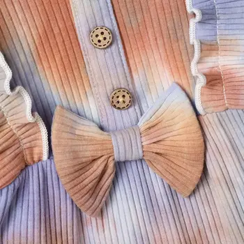 Pavasario Baby Girl Kaklaraištis dažyti Trikampis Šortai Romper Lankas Susiėmę ilgomis Rankovėmis Bodysuit Jumpsuit Kūdikis, Vaikas, Drabužių, Karšta Parduoti