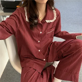 Pavasarį ir Rudenį Naujų korėjos versija, laisvi ir patogūs mažų šviežių bauda tinklelis studentų laisvalaikio namuose dėvi pižama