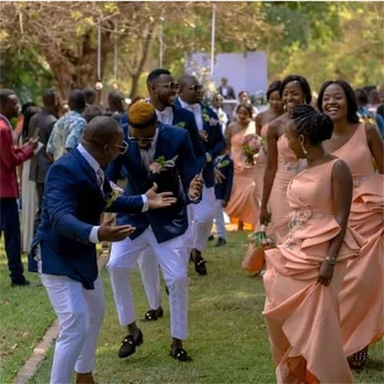 Pietų Afrikos Ilgai Undinė Bridesmaid Dresses 2019 Naujas Berankovis Vieną Petį Ruffles Pakopų Grindų Ilgis Oficialų Šalis Suknelė