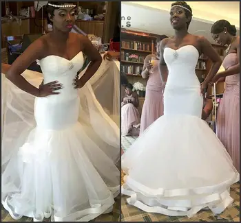 Pietų Afrikos Tradicinių Vestuvių Suknelės Dizaino 2021 Raukiniai Organza Undinė Vestuvių Suknelės, Vestuvinės Suknelės