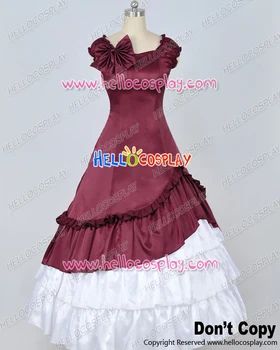 Pietų Belle Medvilnės Vakare Gown Tamsiai Raudona Balta Lolita Dress H008