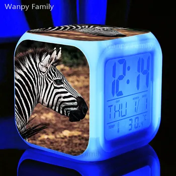 Pievos Gyvūnų Zebra Žadintuvas, Vaikų Kambario Daugiafunkcis LED Žėrintis Žadintuvas, Didelis Ekranas, Elektroninis Skaitmeninis Laikrodis