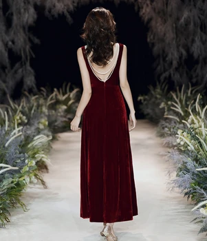 Plius Dydžio Tamsiai Raudona Kulkšnies Ilgio Vakarinės Suknelės Su Perlų 2020 Elegantiškas Sparkle Undinė Backless Aksomo Prom Šalies Chalatai