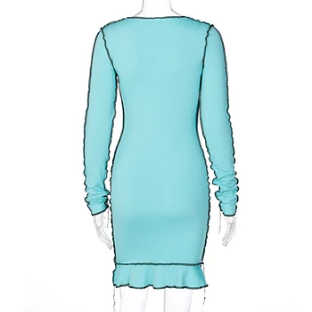 Plugalong Y2K Kratinys Mini Suknelė Moterims Bodycon ilgomis Rankovėmis Sundresses Streetwear Atsitiktinis Estetinės 90S Suknelių Mados 2020 m.