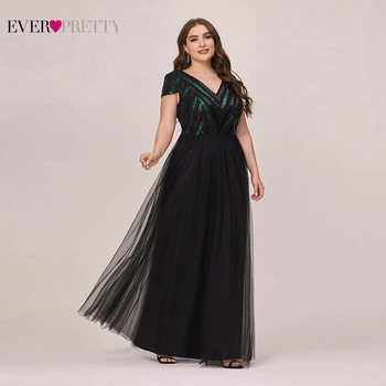 Plus Size Prom Dresses 2020 Kada Nors Gana Elegantiška Linija Blizgučiais V Kaklo Ilgi Juodi Suknelės Moteris Šalis Nakties Skraiste Longue Femme