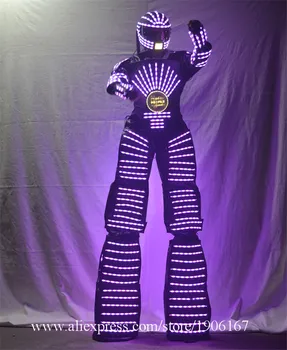 Polių Walker RGB LED Žibintai Šokėjos Kostiumas spalvotu Led Robotas Vyrų Kostiumas Veiklos Elektroninės Muzikos Festivalis DJ Šou Drabužiai
