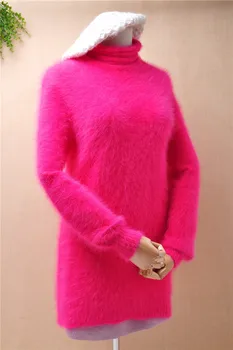 Ponios moterų mados mink kašmyro megztinių ilgomis rankovėmis golfo slim palaidinės puloveris angoros triušio kailinius žiemą megztinis megztinis