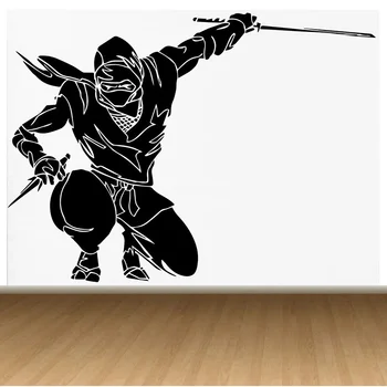 POOMOO Sienos Lipdukai naujus vaikų kambario Sienos Lipdukas Ninja Japonų Kariai Vinilo Lipdukas Samurajų Kovos Menų Lipdukai