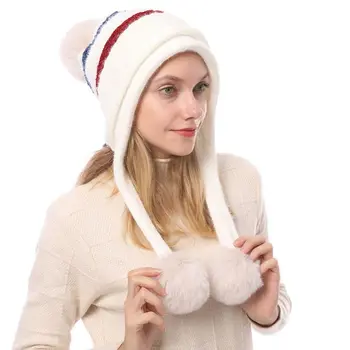 Populiarus, moterų minkštas, šiltas megzti skrybėlę mielas pompon žiemos skrybėlę vėjo slidinėjimo sporto jojimo lauko skrybėlę