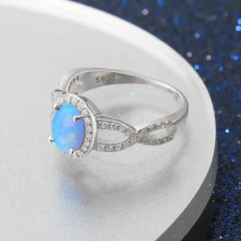 Prabanga 925 Sterlingas Sidabro Žiedai Moterims Mėlynas Opalas Žiedai Paprastas Švelnus Žiedai Moterų Jubiliejų Šalis Dovana Moterims, Papuošalai