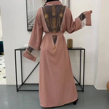 Prabanga Dubajus Abaja Kalnų Krištolas Kimono Jilbab Turkijos Kaftan Moterų Musulmonų Atidaryti Long Maxi Suknelė Islamo Drabužių Marokas Šalis Suknelė