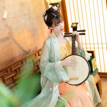 Prabanga Hanfu Moterų Kinijos Tradicinės Gradientas Oranžinė Suknelė Fantasia Moterų Cosplay Kostiumų Vasaros Mados Hanfu Moterims
