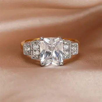 Prabanga Moterų White Crystal Akmens Žiedas Mielas Aukso Spalvos Vestuviniai Žiedai Moterims Žavesio Aikštėje Vestuvinis Žiedas