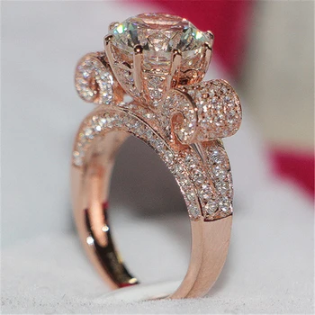 Prabangių Gėlių 18K rose aukso Žiedai Moterų Amžinas 925 Sterlingas sidabro 5ct Diamond Engagement Vestuvių Žiedo, brangakmenio Papuošalai